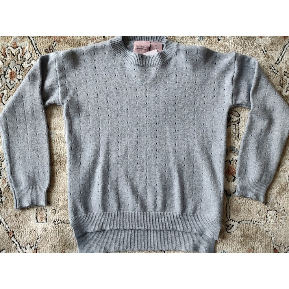 Della Bee Women's Large Anthropologie Knit Cashmere Blend Light Blue Sweater NWT